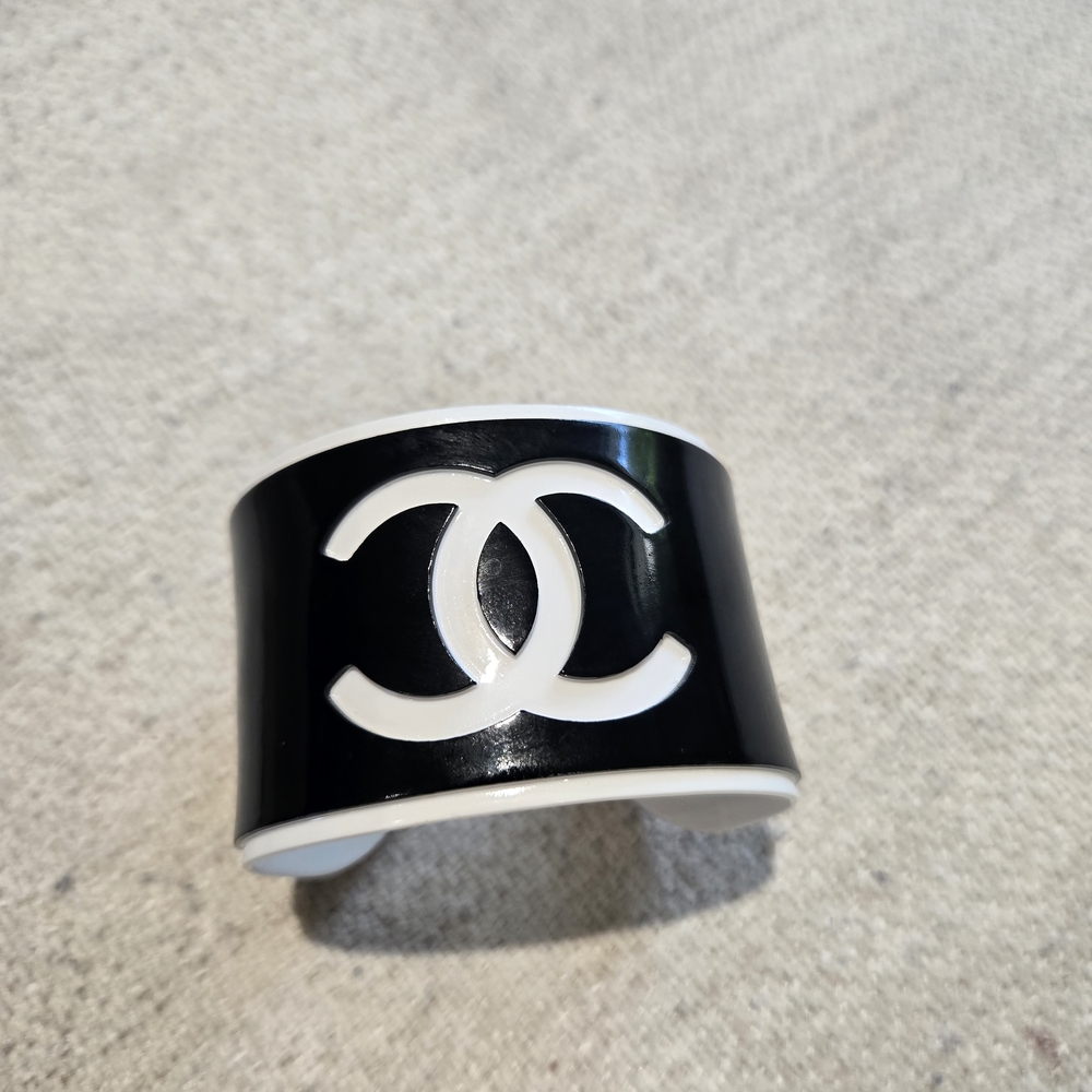 Chanel Black and White Cuff Bracelet.
